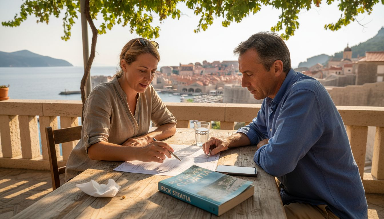 Couple planning Croatia tour by the sea