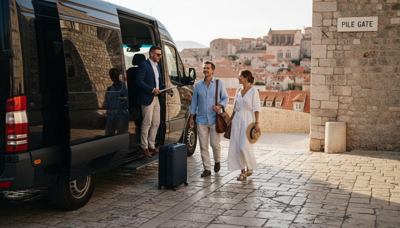 Couple arriving at Dubrovnik by private van