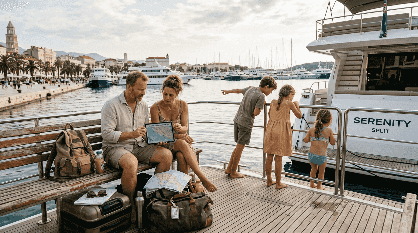 Family planning on luxury yacht in Split harbor
