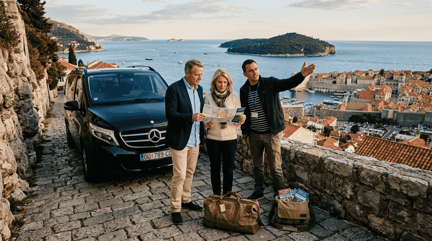 Couple and guide near Dubrovnik on luxury tour