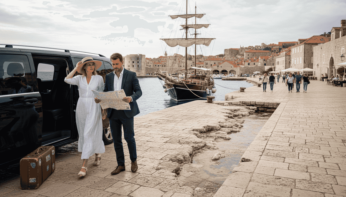 Couple arriving for Croatian luxury coastal day trip