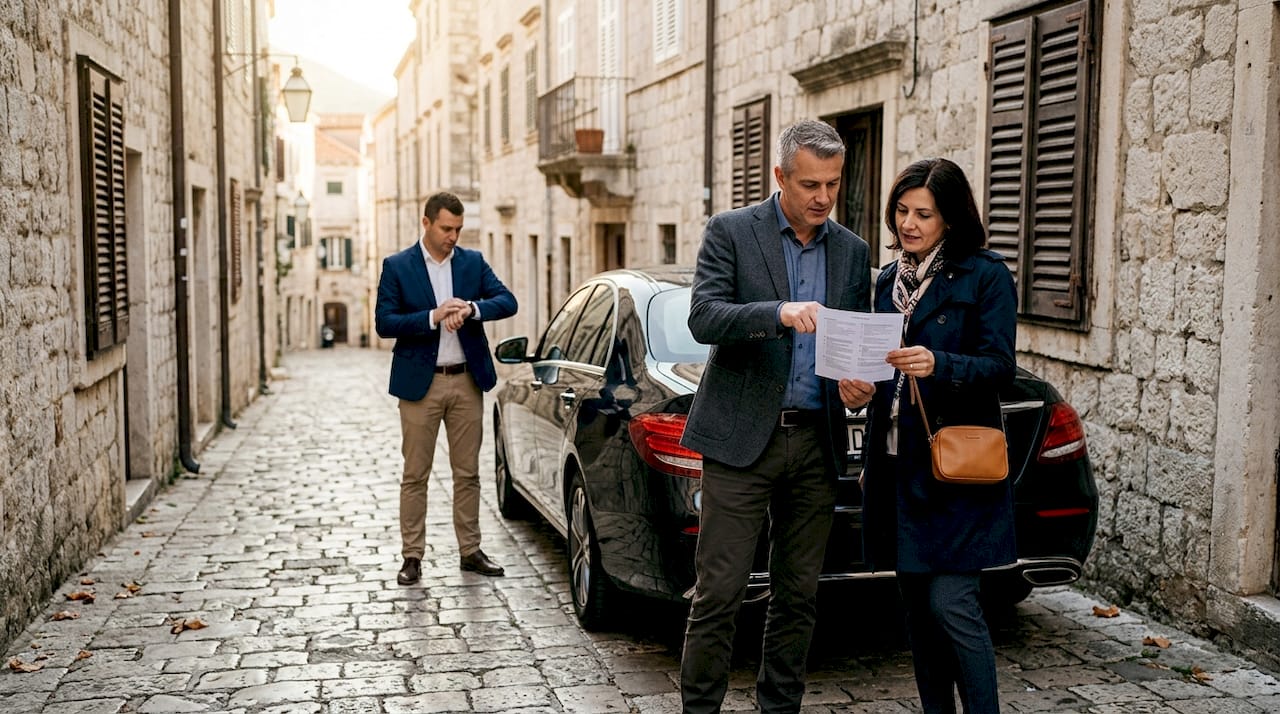 Luxury travelers reviewing itinerary in Dubrovnik