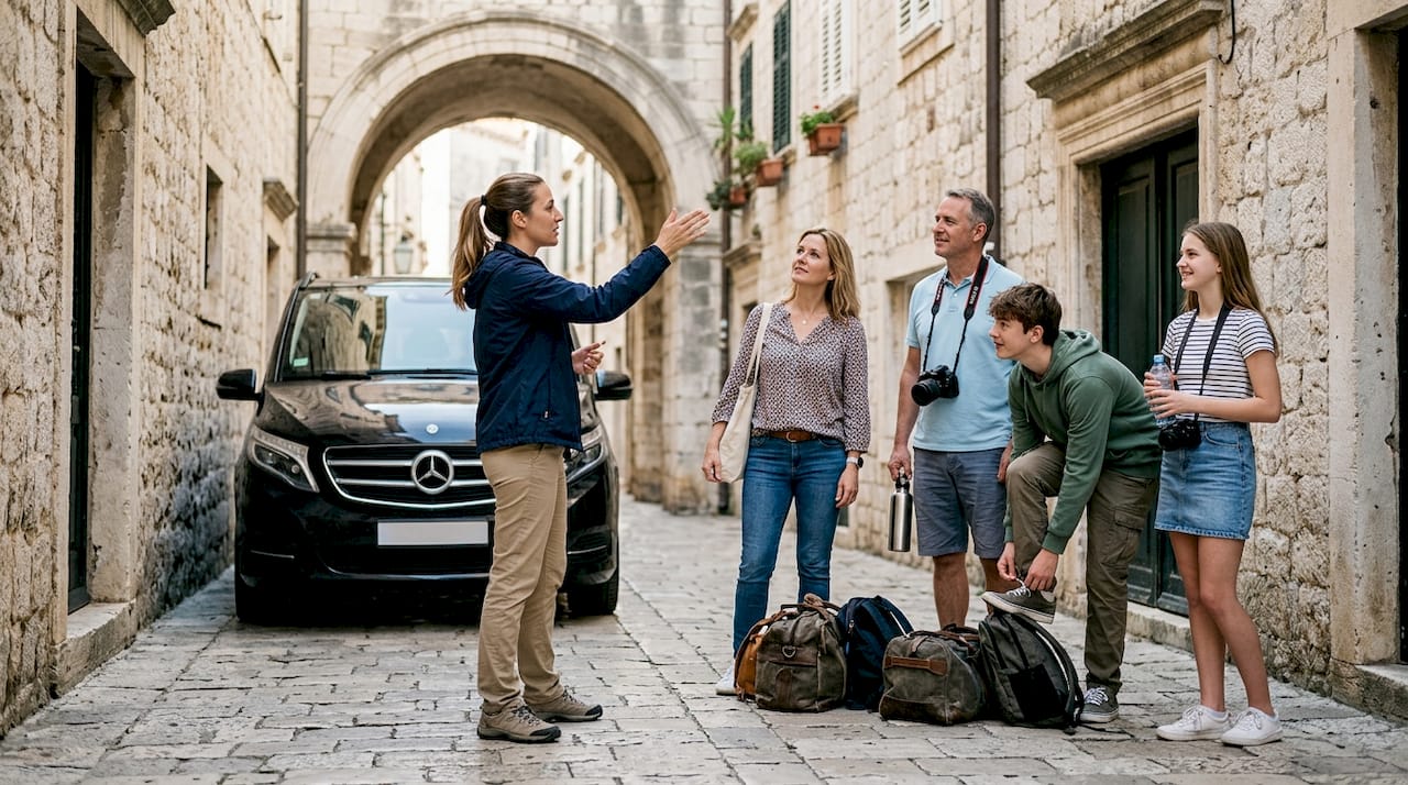 Family and guide on private Croatia tour in city