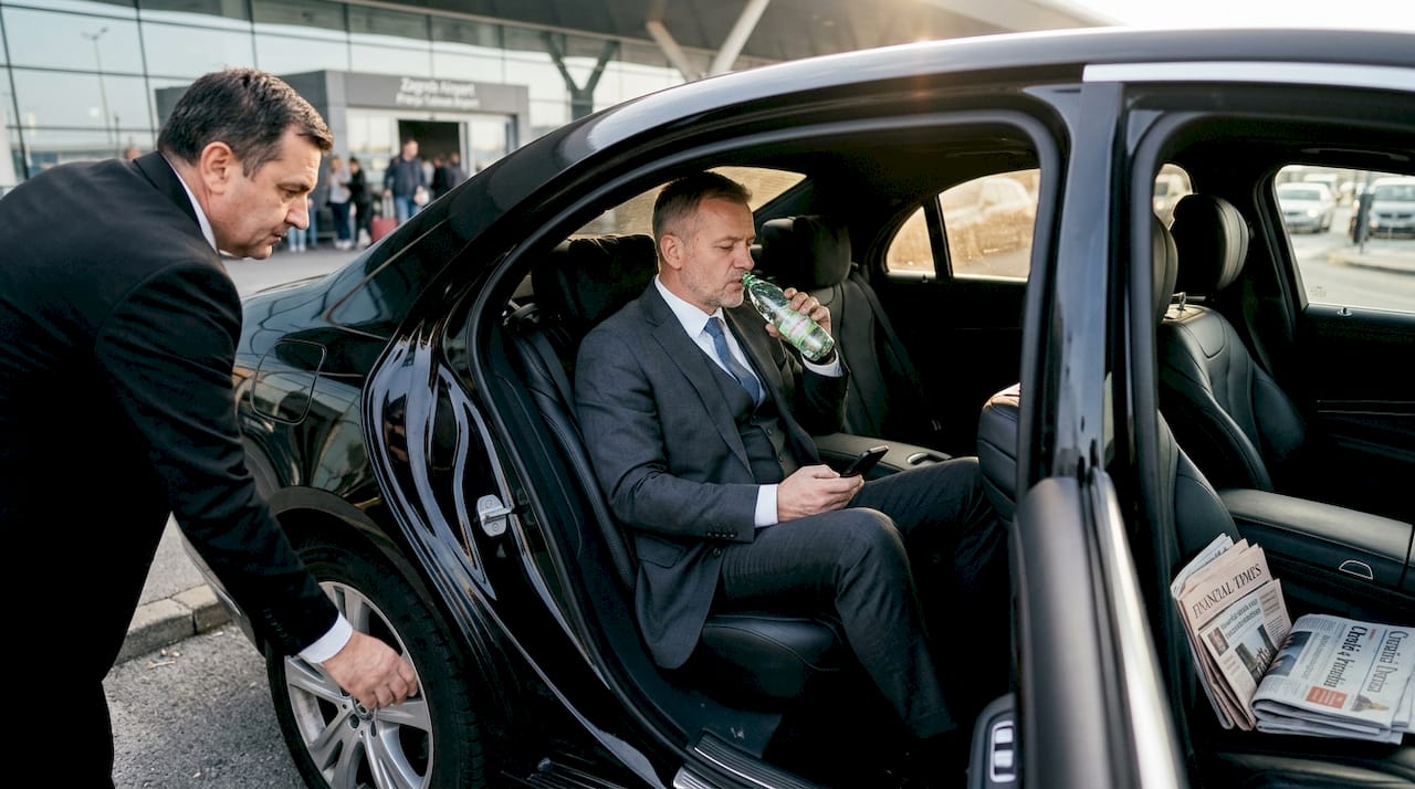 Executive in luxury vehicle at Zagreb airport