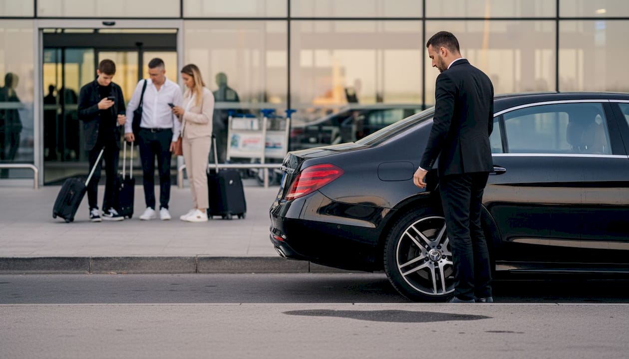 Chauffeur greeting travelers at Split Airport curb