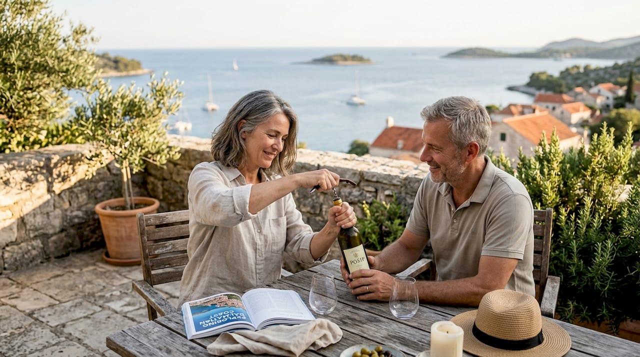 Couple relaxing on terrace at Croatian villa