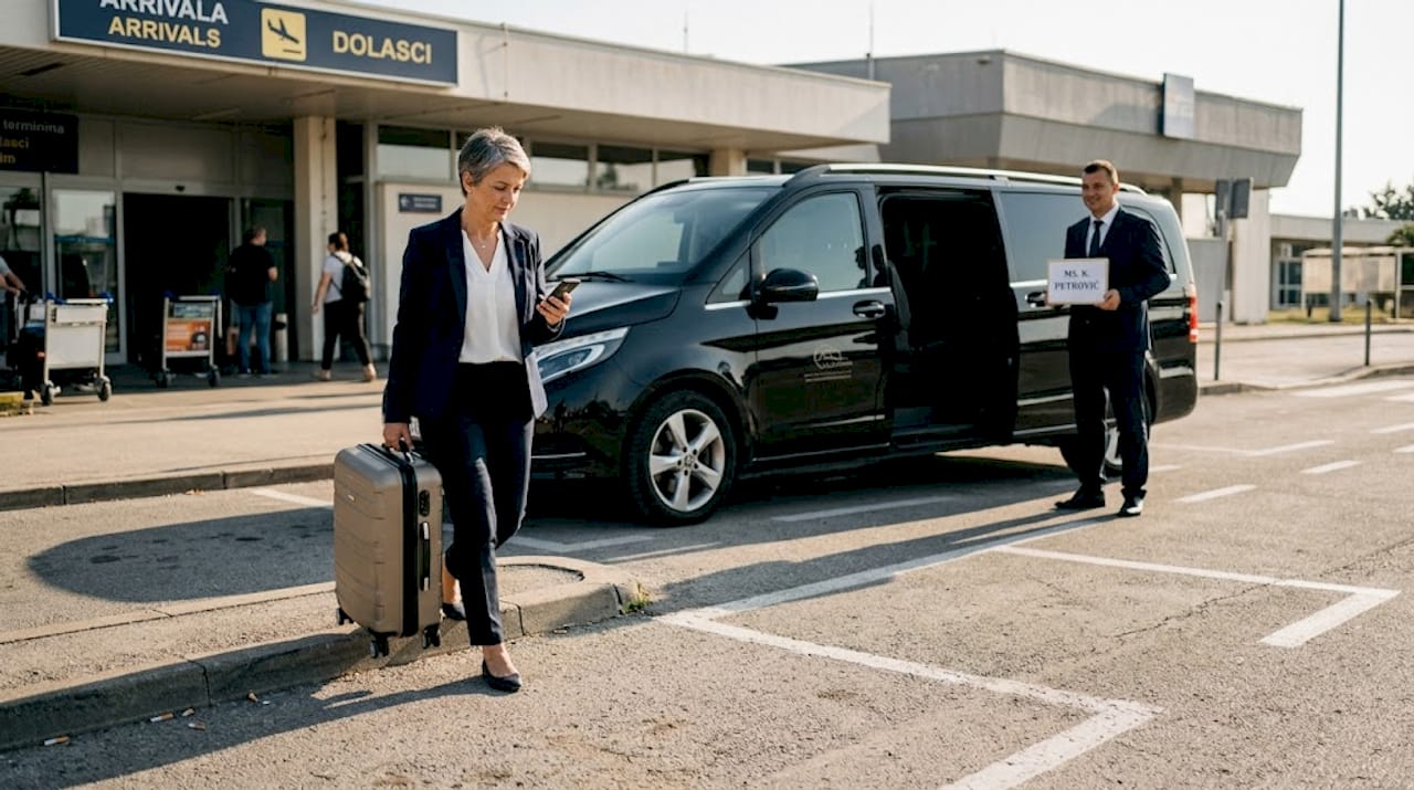 Chauffeur meets traveler at Croatian airport curb