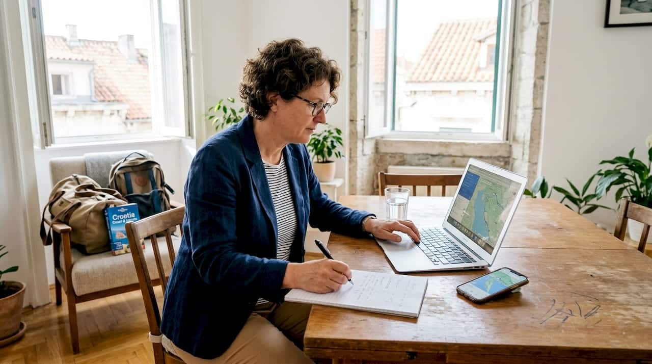 Woman planning Croatia private transfer at home