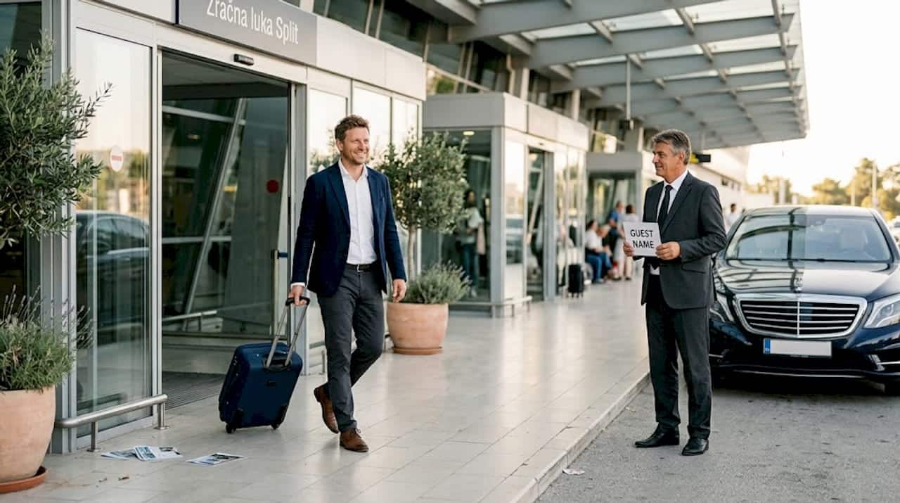 Traveler greeted by chauffeur at Croatian airport