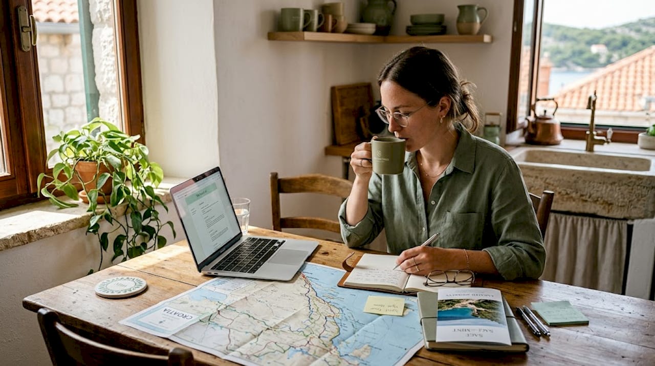 Travel planner reviewing custom Croatia map