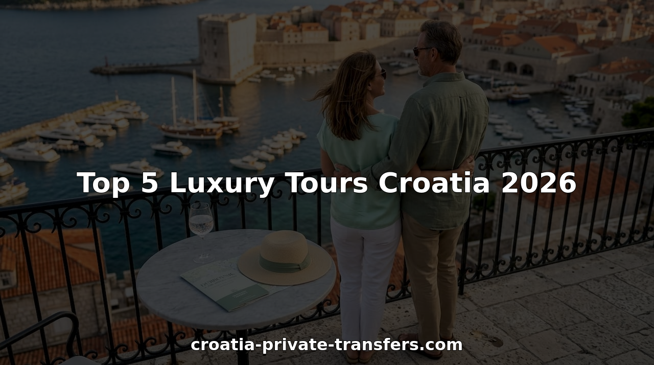 Couple overlooking luxury Croatian coastline at sunset