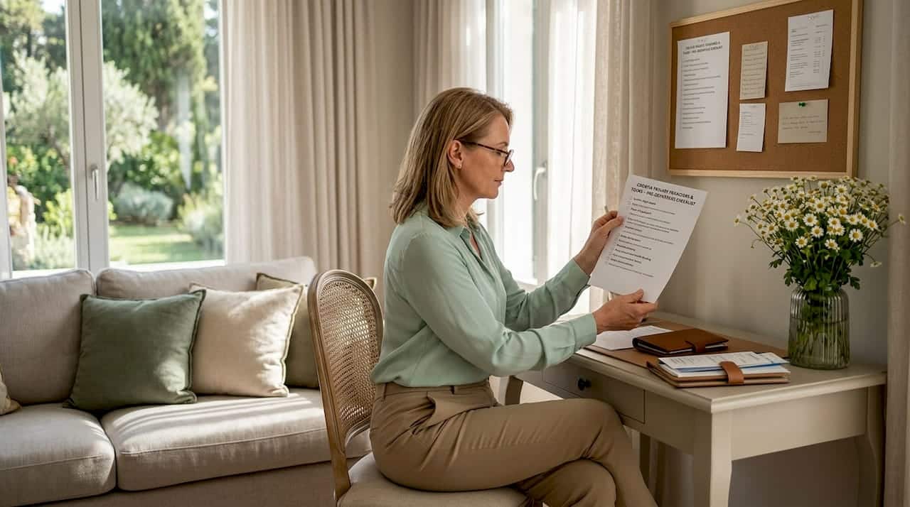 Woman double-checking luxury travel checklist