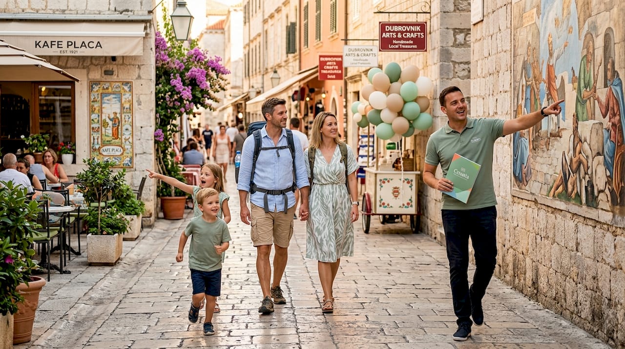 Family and guide on Dubrovnik street tour