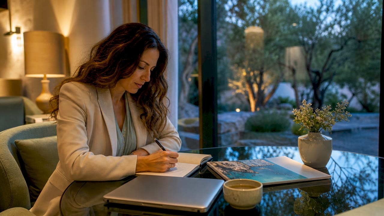 Luxury travel advisor planning service at desk