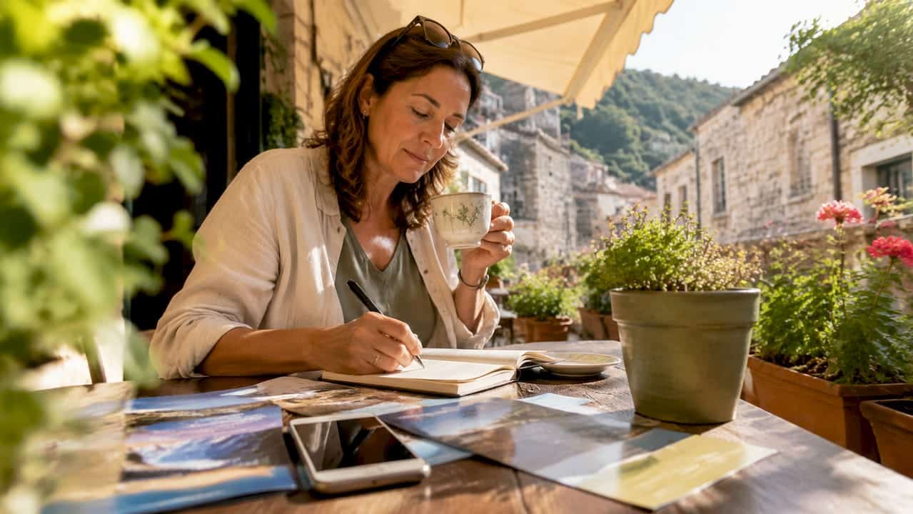 Traveler personalizing tour itinerary at table