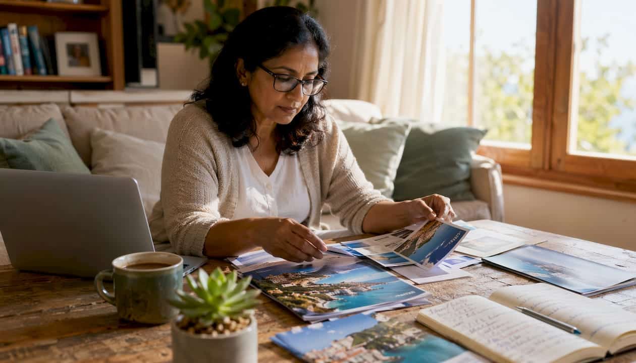 Woman planning private tour at home desk