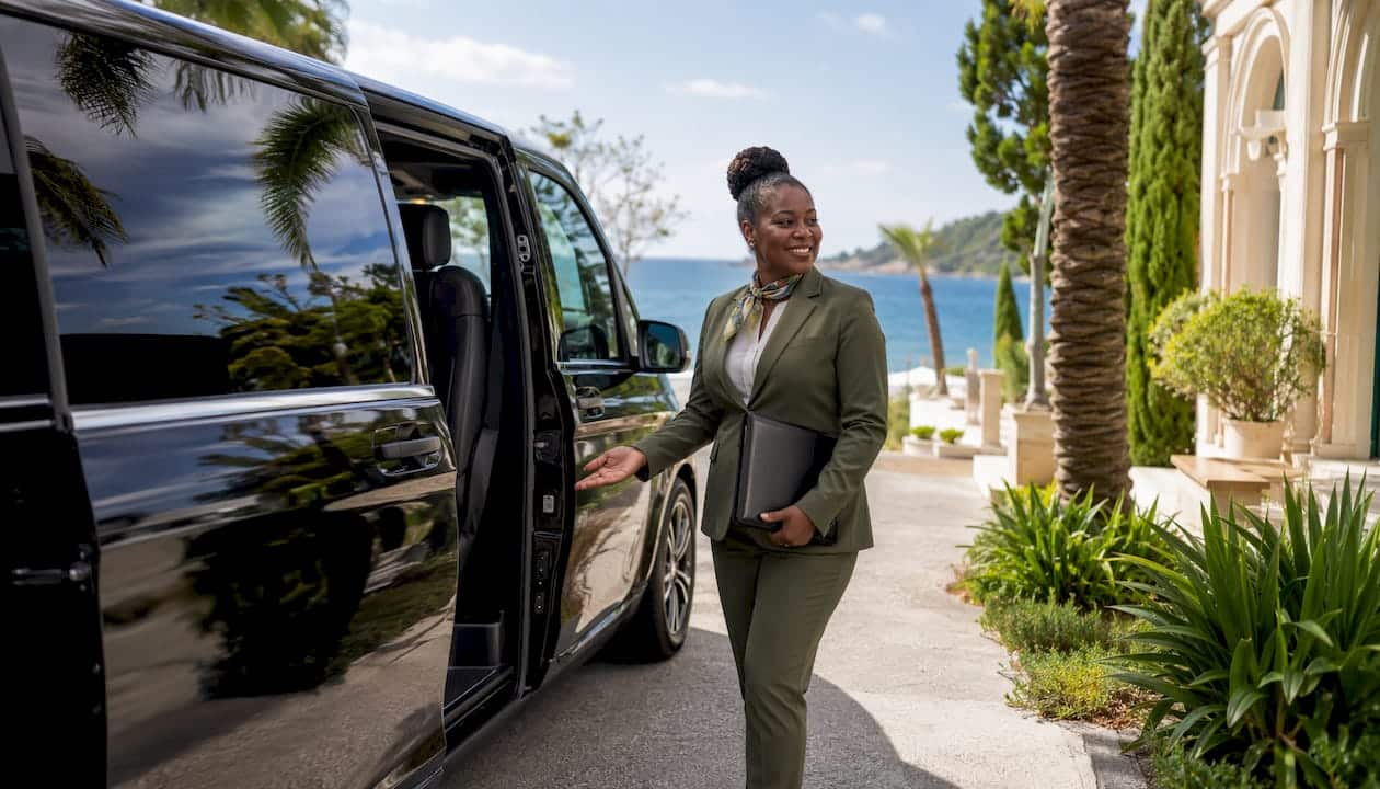 Luxury shuttle van with chauffeur at airport