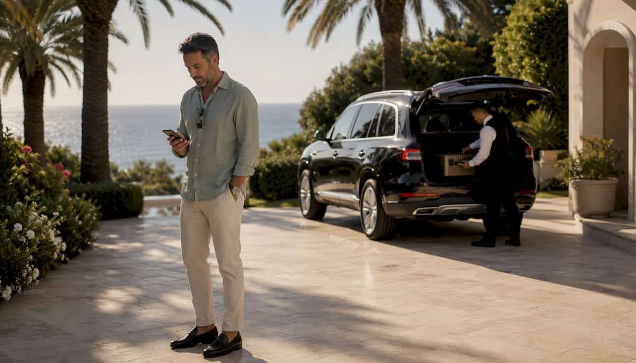 Traveler meeting driver for door-to-door pick up