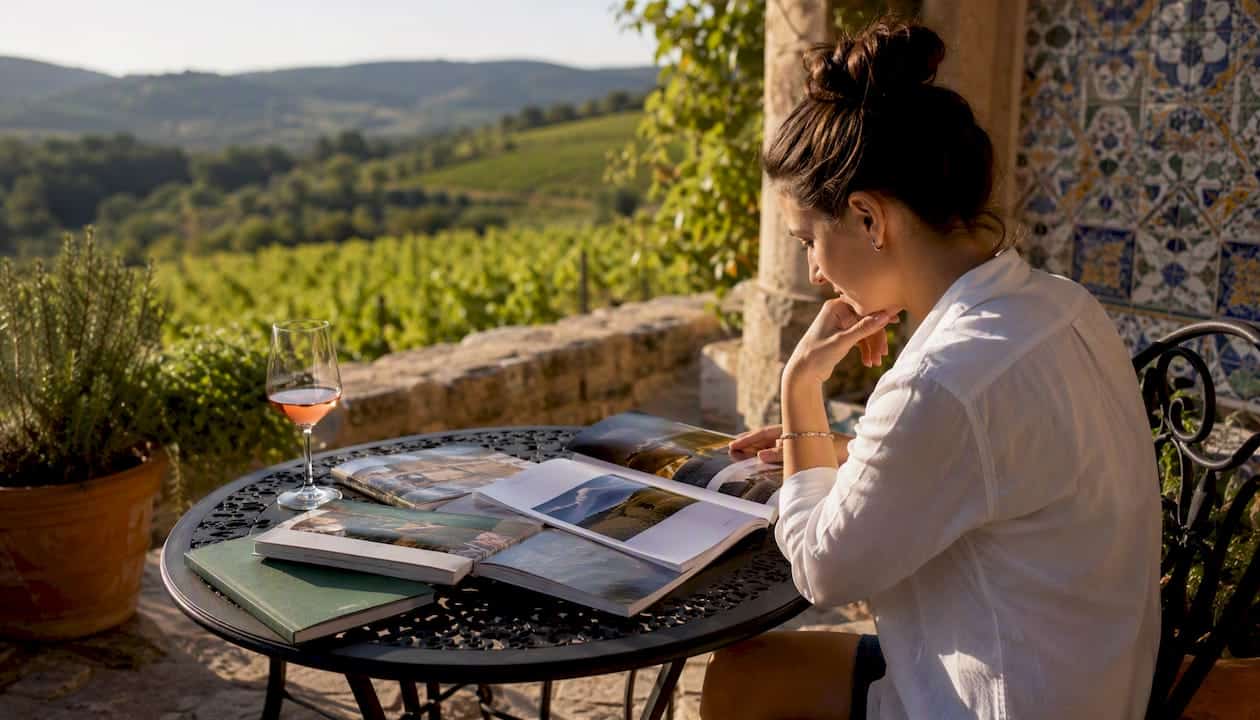 Traveler planning wine tasting region