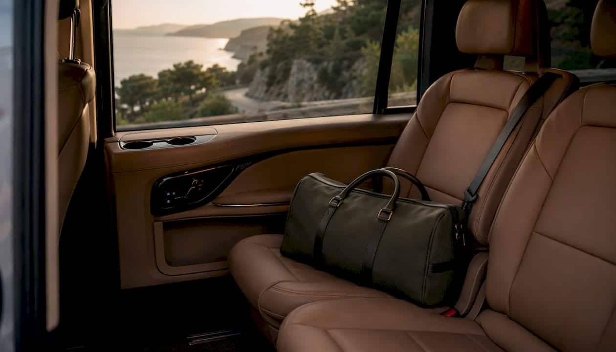 Luxury private transfer vehicle interior close-up