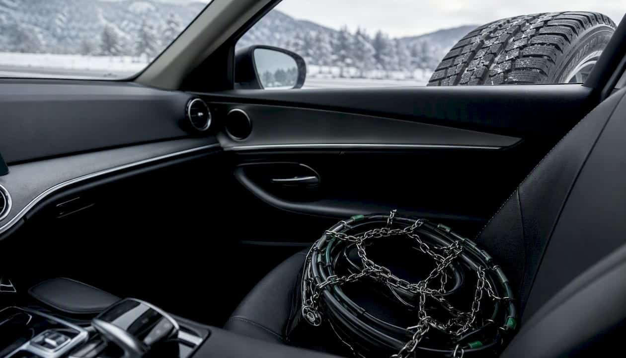 Winter driving gear inside vehicle cabin