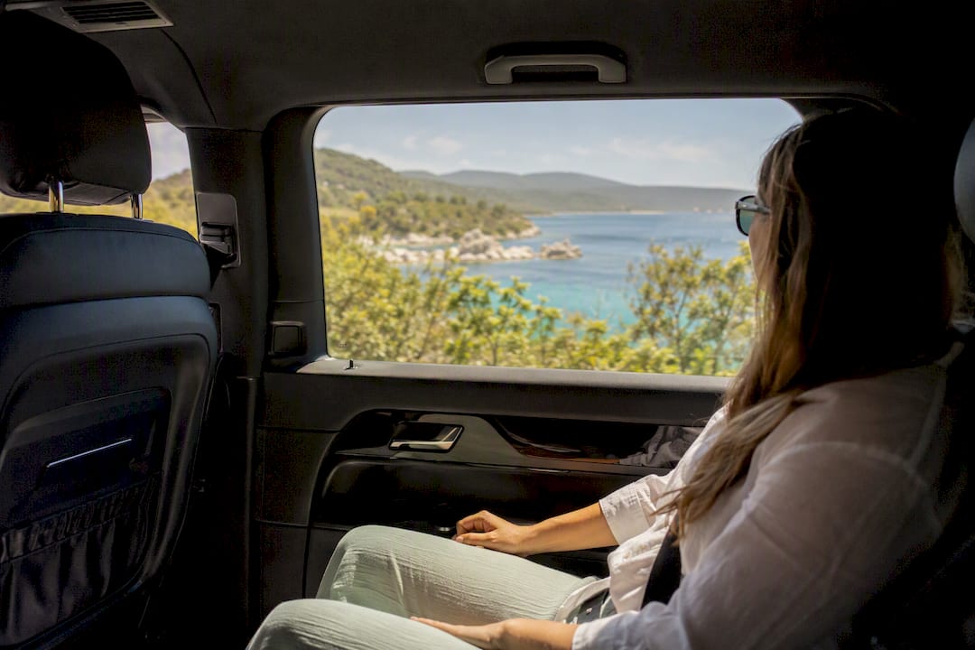 View from vehicle window on Croatian coastal road