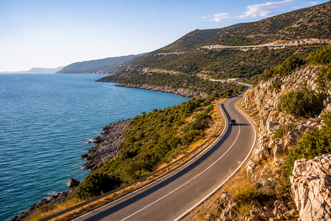 Croatian coastal road beside Adriatic Sea