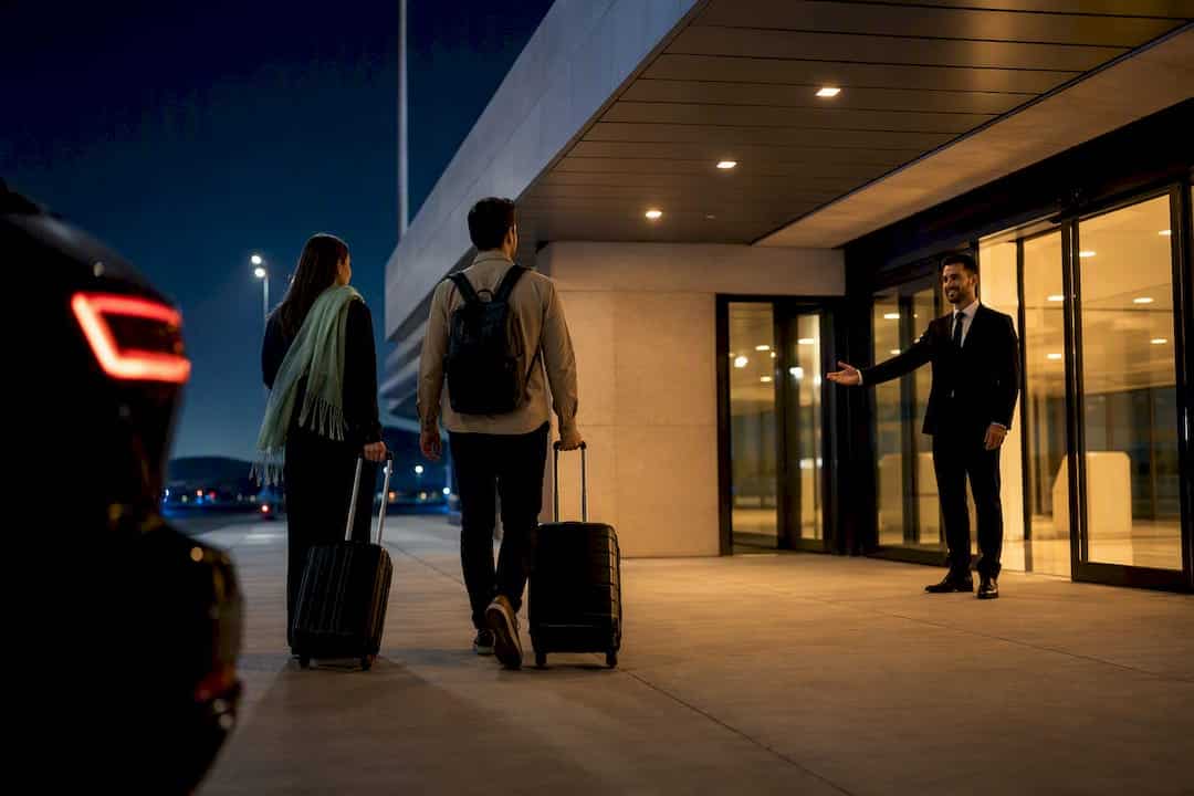 Driver waiting outside Croatian airport at night