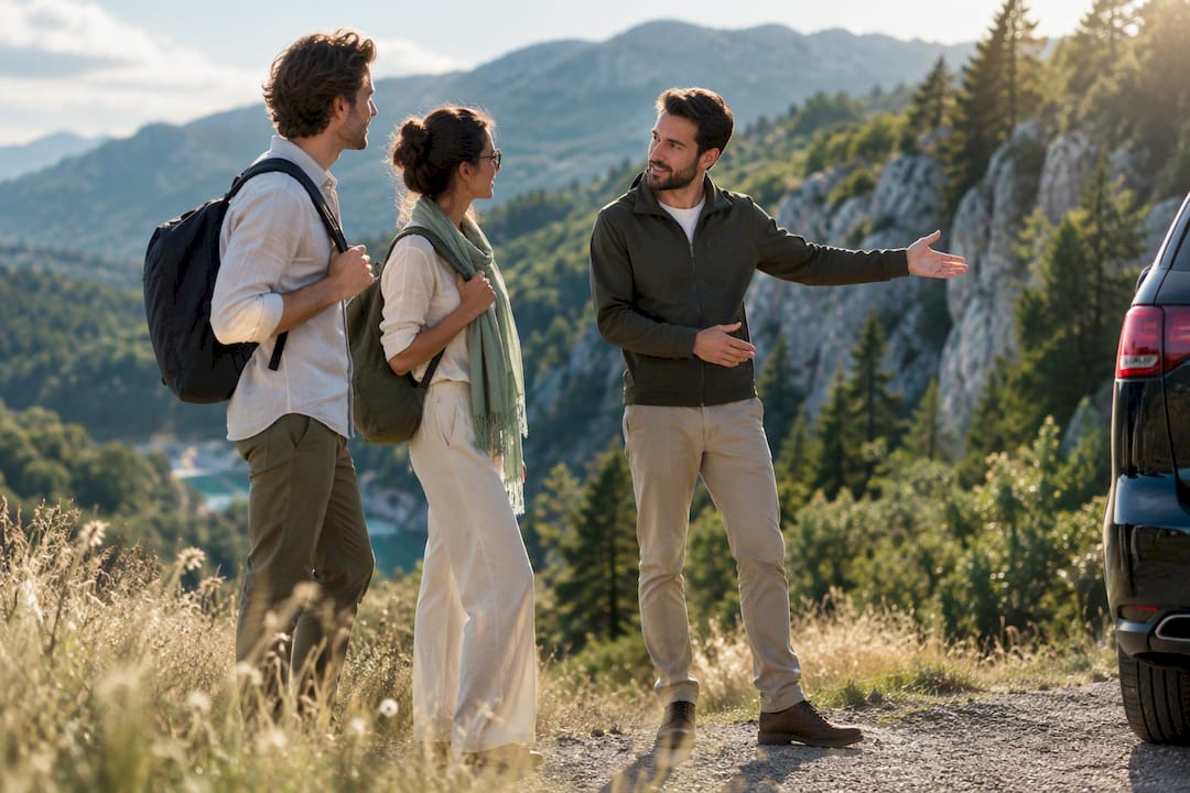 Licensed driver greeting travelers near Plitvice
