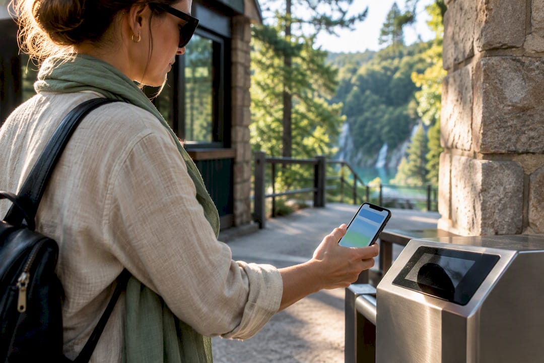 Visitor presenting ticket at Plitvice entrance