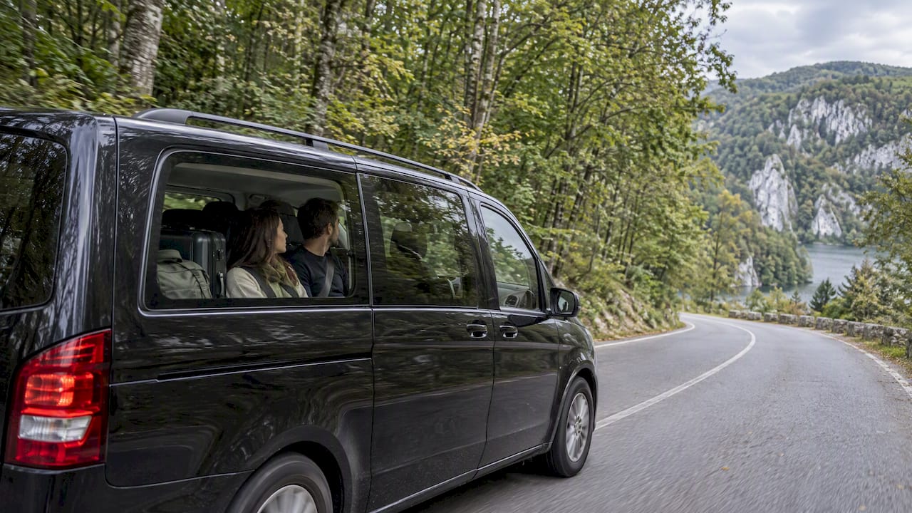 Private vehicle approaching Plitvice Lakes