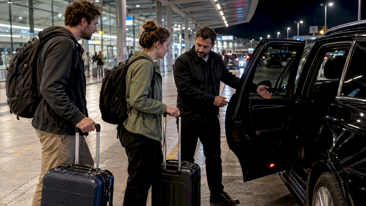 Driver meeting travelers at Zagreb Airport